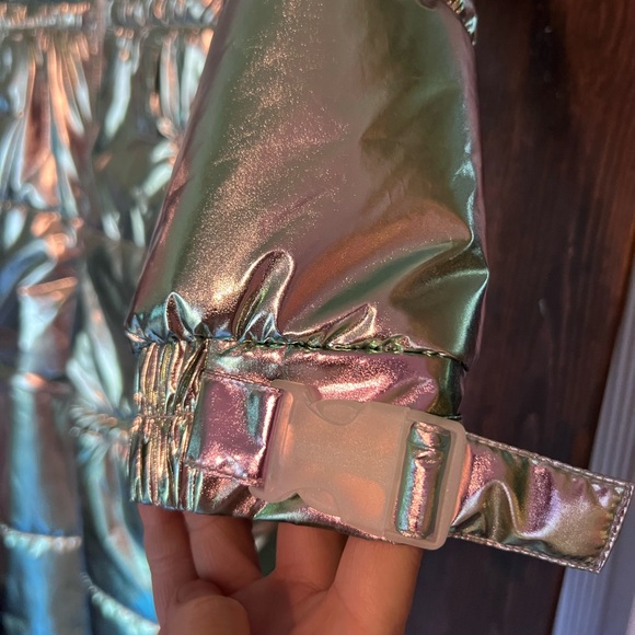 Dolls Kill Iridescent Ski Suit with Pink faux fur, Can detach lower legs NWT - Picture 7 of 12